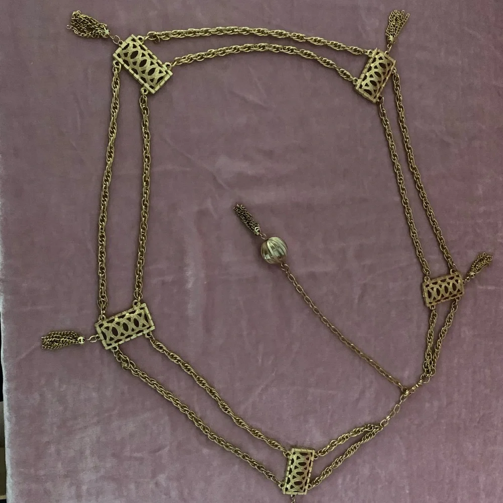 Vintage Gold-Tone Multi-Chain Belt with Filigree Panels  30” + 7 inch extension